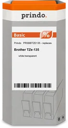 Prindo Cinta mecanográfica PRSBBTZE135 Basic 12 mm x 8 m Blanco sobre transparente
