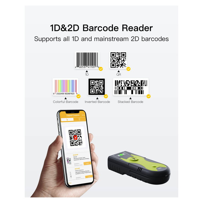 Inateck Lector de Códigos de Barras Portátil BCST-42 green, Escáner 2D CMOS, Conexión Inalámbrica y Alámbrica Bluetooth 5.0 Inateck Lector de Códigos de Barras Portátil BCST-42 green, Escáner 2D CMOS, Conexión Inalámbrica y Alámbrica Bluetooth 5.0
