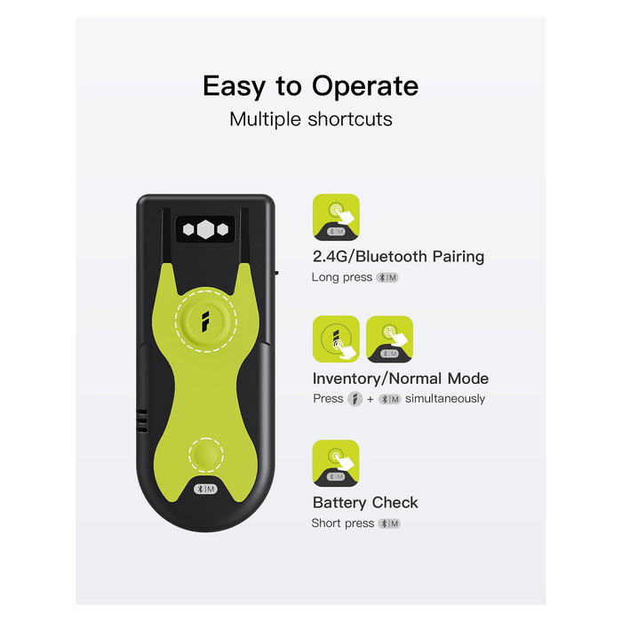 Inateck Lector de Códigos de Barras Portátil BCST-42 green, Escáner 2D CMOS, Conexión Inalámbrica y Alámbrica Bluetooth 5.0 Inateck Lector de Códigos de Barras Portátil BCST-42 green, Escáner 2D CMOS, Conexión Inalámbrica y Alámbrica Bluetooth 5.0