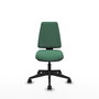 Silla de oficina Elche con mecanismo Asincro tapizada con Tela color Verde esmeralda. Equipada con Base piramidal negra, Sin brazos y Ruedas 65mm nailon