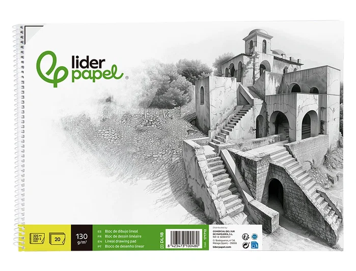 Liderpapel Bloc Dibujo Lineal Histórico Espiral 230x325mm 20 Hojas 130g/m2 con Recuadro Perforado Liderpapel Bloc Dibujo Lineal Histórico Espiral 230x325mm 20 Hojas 130g/m2 con Recuadro Perforado