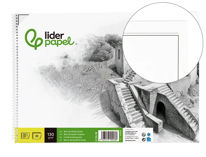 Liderpapel Bloc Dibujo Lineal Histórico Espiral 230x325mm 20 Hojas 130g/m2 con Recuadro Perforado Liderpapel Bloc Dibujo Lineal Histórico Espiral 230x325mm 20 Hojas 130g/m2 con Recuadro Perforado