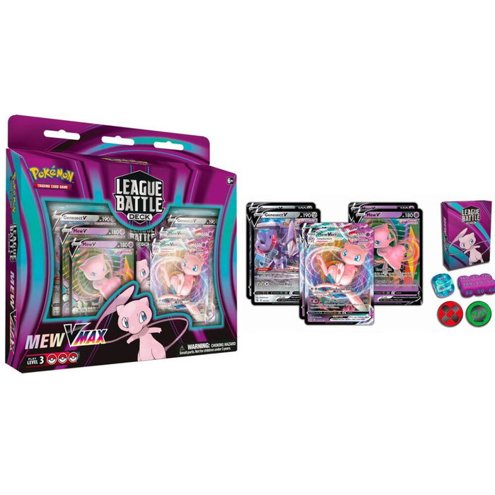 POKEMON JUEGO DE CARTAS Blister Cartas League Battle Mew VMax - Set con Cartas Holográficas Mew V, Mew VMAX, Genesect V, Dados y Caja - Juego en Español POKEMON JUEGO DE CARTAS Blister Cartas League Battle Mew VMax - Set con Cartas Holográficas Mew V, Mew VMAX, Genesect V, Dados y Caja - Juego en Español