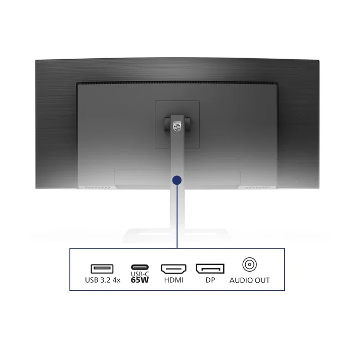 Philips 346E2CUAE/00 Monitor 34" Curvo UltraWide WQHD 3440x1440 VA 100Hz 1ms, USB-C 65W, AMD FreeSync Premium, Altavoces, Ajuste Altura, Negro