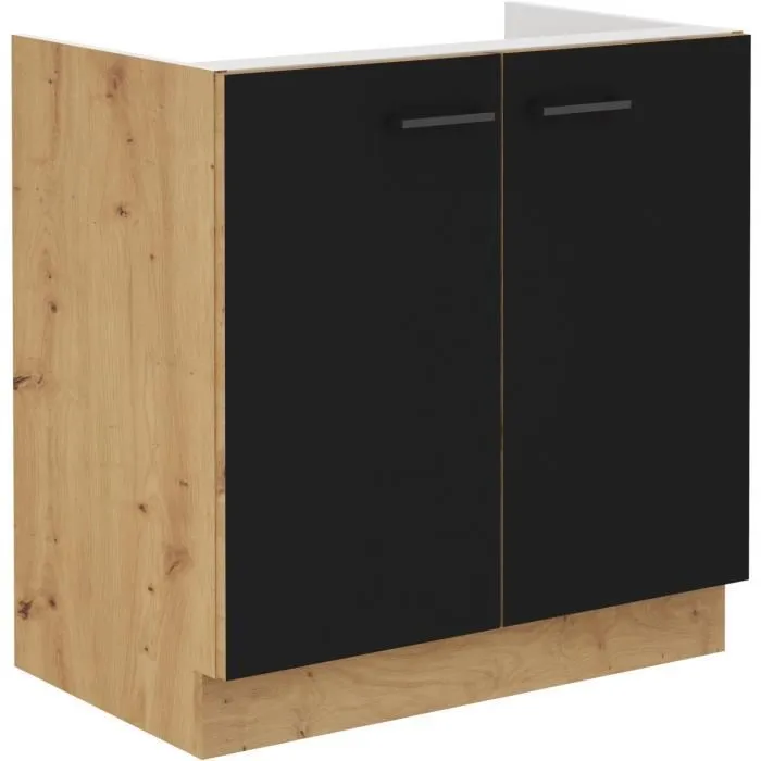 Cuisinier MODENAEVIER802F Mueble bajo fregadero MODENA 80 cm 2 puertas batientes Roble artesanal y negro mate