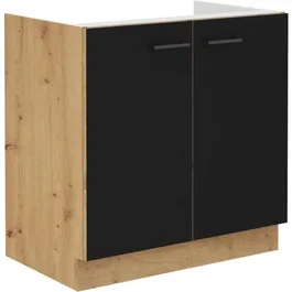 Cuisinier MODENAEVIER802F Mueble bajo fregadero MODENA 80 cm 2 puertas batientes Roble artesanal y negro mate