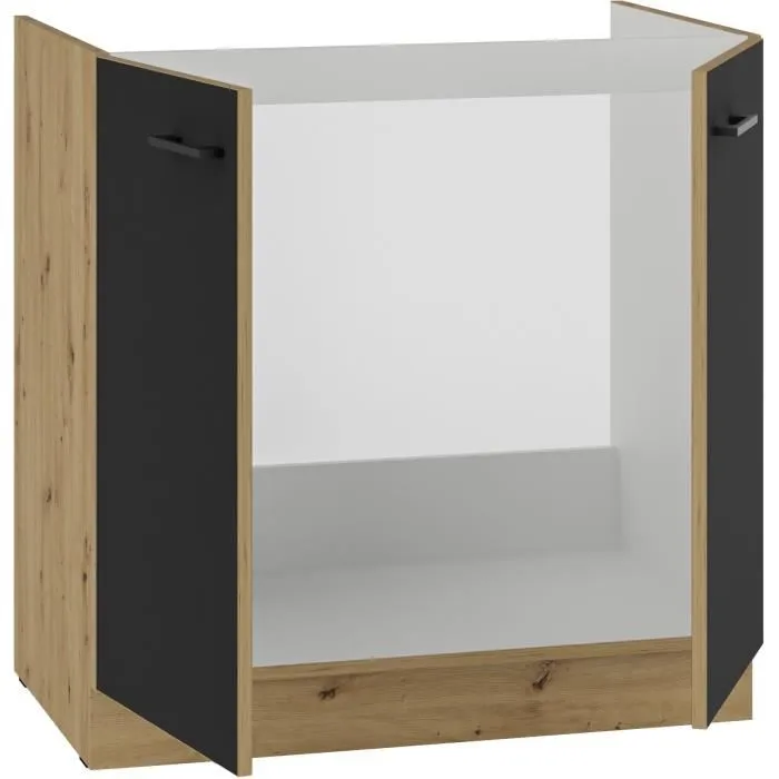 Cuisinier MODENAEVIER802F Mueble bajo fregadero MODENA 80 cm 2 puertas batientes Roble artesanal y negro mate