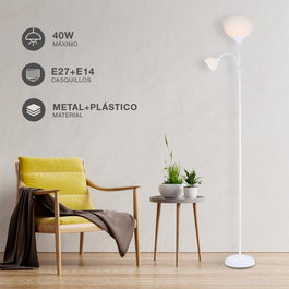 GSC Evolution Lámpara de pie Serie Nawis 1760mm E27 con luz de lectura E14 Blanco