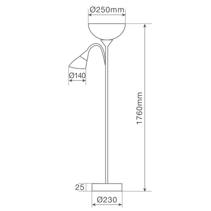 GSC Evolution Lámpara de pie Serie Nawis 1760mm E27 con luz de lectura E14 Blanco GSC Evolution Lámpara de pie Serie Nawis 1760mm E27 con luz de lectura E14 Blanco
