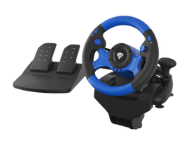 GENESIS Seaborg 350 Volante + Pedales de Carreras para PC, PS4, PS3, Xbox, Nintendo Switch - Negro/Azul - 180° Giro, 15 Botones, Vibr - Ref. NGK -1566