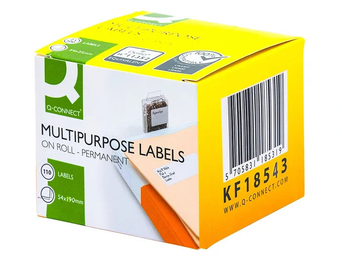 Q-connect KF18543 Etiqueta Adhesiva Compatible Dymo 99019 Tamaño 54x190 mm Caja con 110 Etiquetas
