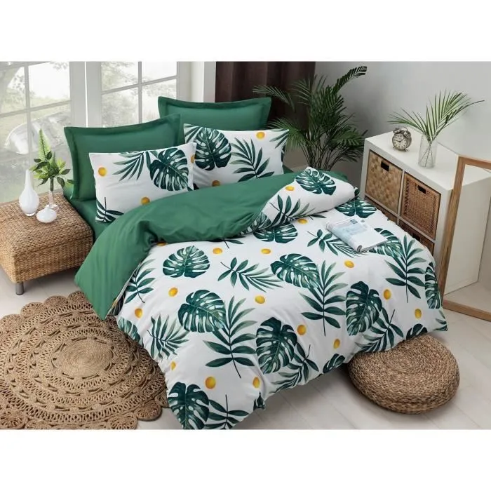 Juego de cama funda nórdica 220x240 cm + 2 fundas almohada 60x60 cm Algodón Poliéster Verde MEN8681875314878 Juego de cama funda nórdica 220x240 cm + 2 fundas almohada 60x60 cm Algodón Poliéster Verde MEN8681875314878