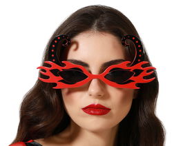 Gafas De Llamas Rojas Con Cuernos Para Disfraz De Demonio O Diabla - Accesorio Divertido Para Fiestas, Halloween Y Carnaval