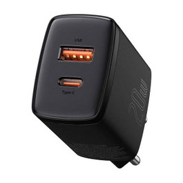 Baseus Cargador de red compacto 20W con 1x USB-A y 1x USB-C (Negro) en color negro