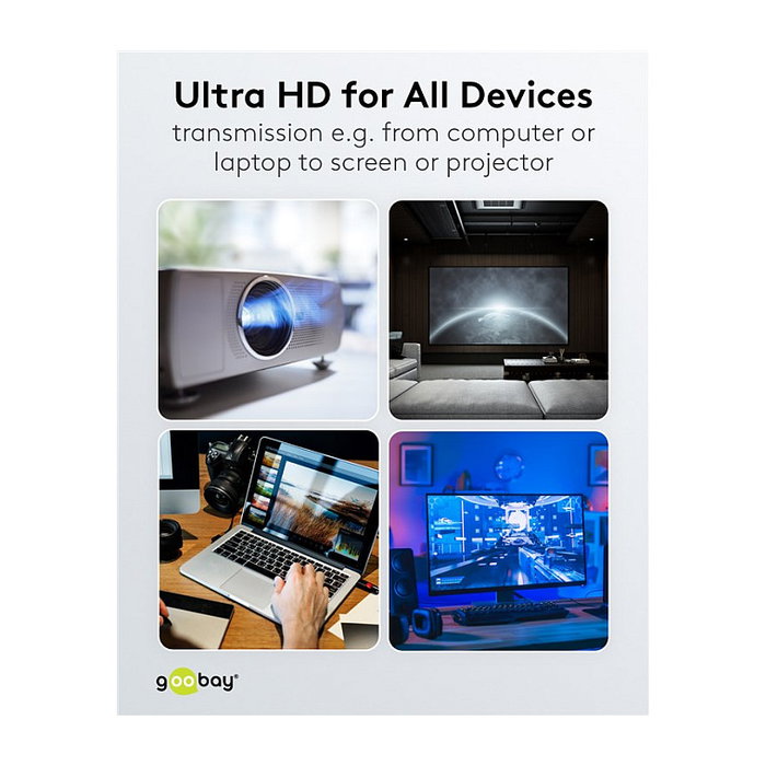 Goobay Cable DisplayPort 1.4 1m Negro 74777 Certificado VESA 32.4 Gbit/s 8K 7680x4320 240Hz HDR, DSC, G-Sync, FreeSync, Audio HD, Macho-Macho