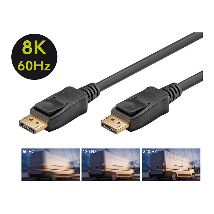 Goobay Cable DisplayPort 1.4 1m Negro 74777 Certificado VESA 32.4 Gbit/s 8K 7680x4320 240Hz HDR, DSC, G-Sync, FreeSync, Audio HD, Macho-Macho