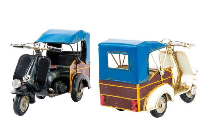 DKD Home Decor Vehiculo Decoracion Vintage Tuk-tuk Metal Rojo Negro Blanco 7.5 x 11 x 17 cm (6 Unidades)