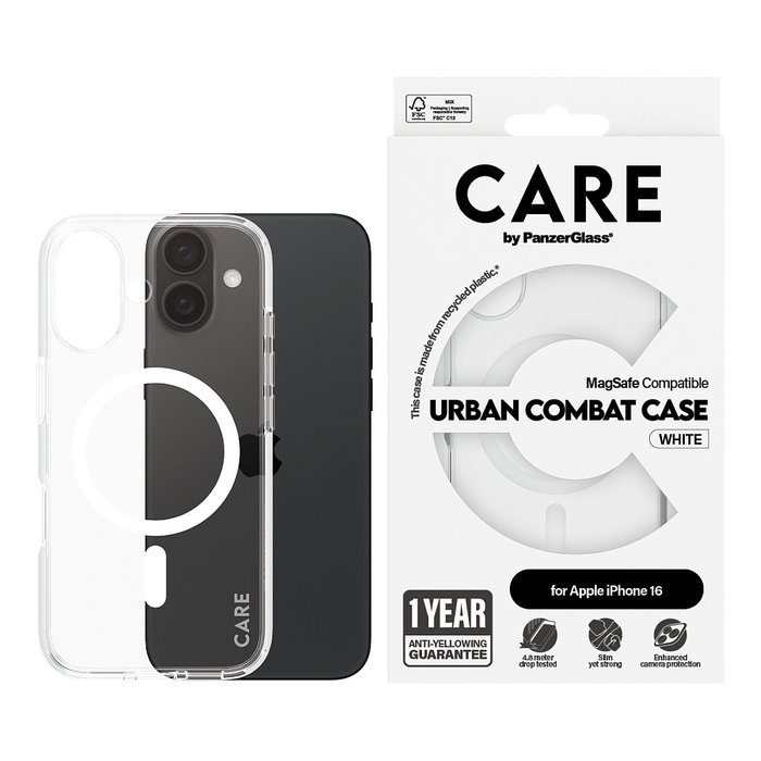 PanzerGlass CARE Flagship White MagSAFE Funda Transparente para iPhone 16 PanzerGlass CARE Flagship White MagSAFE Funda Transparente para iPhone 16