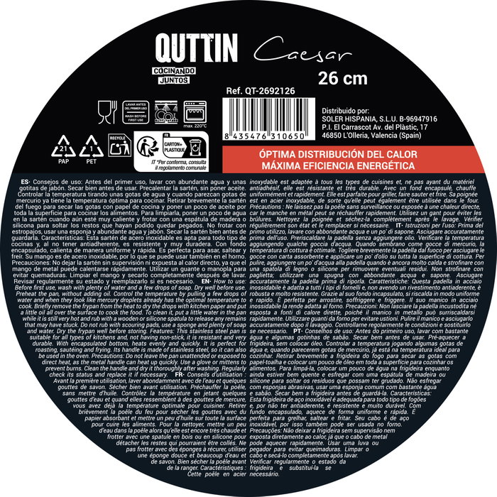 Quttin Sartén de Acero para Inducción Caesar 27.5 cm