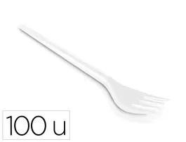 Blanca Tenedor de plástico blanco reutilizable para hostelería, paquete de 100 unidades, 30x190x95 mm