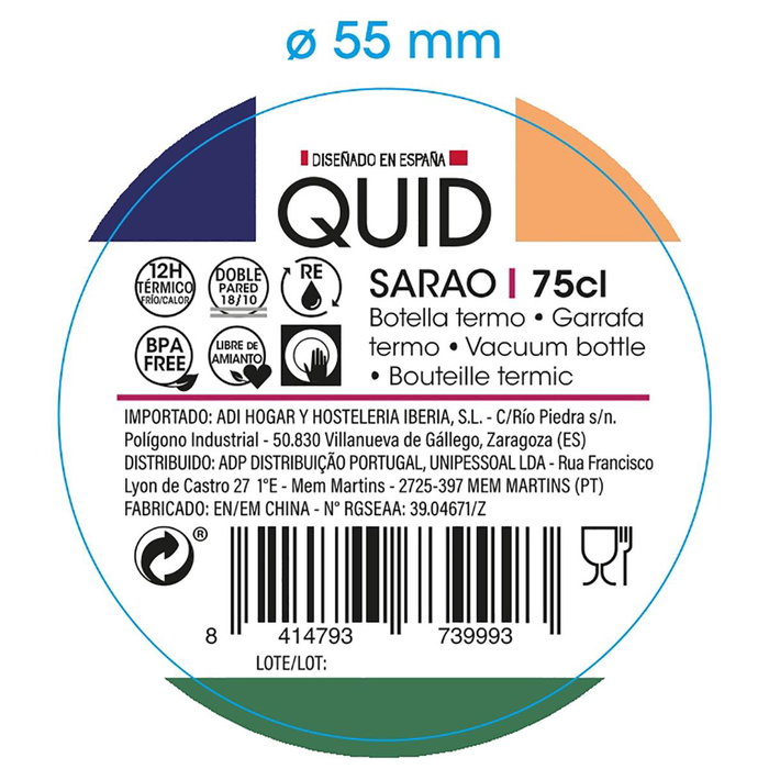 Botella Térmica Sarao Quid 750 mL (12 Unidades)