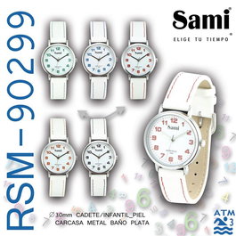 SAMI Reloj Cadete, Estuche EP385B, Rojo, PU Blanco, Coste/Numeros Colores WR