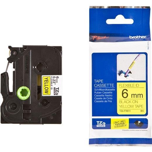 Brother TZE-FX611 Cinta laminada flexible 6mm Negro sobre amarillo