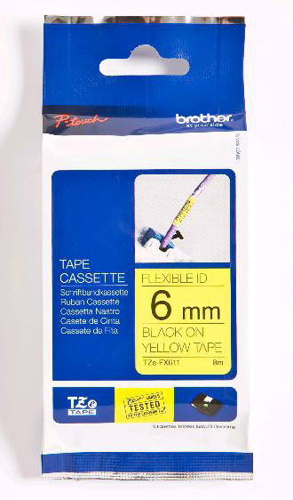 Brother TZE-FX611 Cinta laminada flexible 6mm Negro sobre amarillo