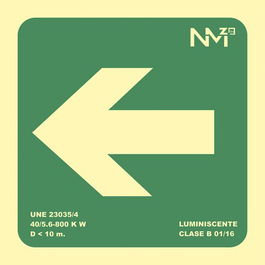 Archivo 2000 Pictograma Flecha Izquierda PVC Verde Luminiscente 224x224 mm Señal Informativa