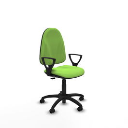 Silla de oficina Algarra con mecanismo Contacto permanente básico tapizada con Tela color Pistacho. Equipada con Base poliamida negra, Brazos fijos y Ruedas de parqué