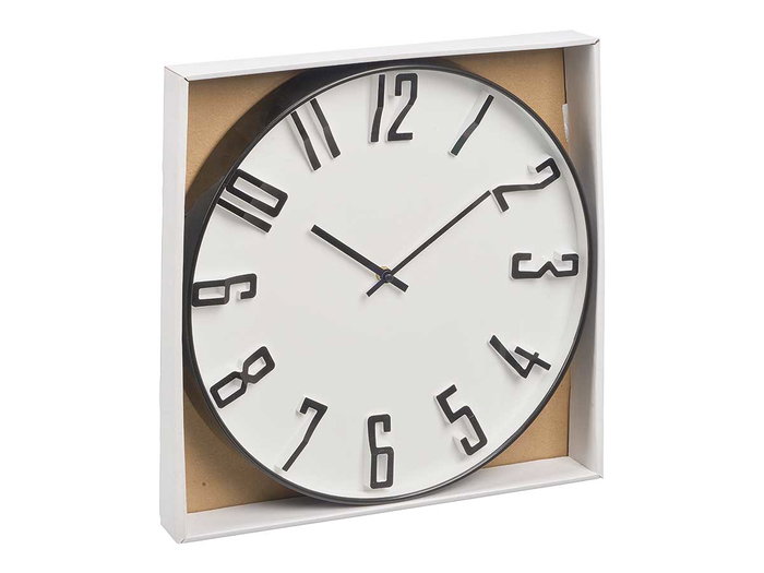 GIFTDECOR Reloj de pared con números en relieve Blanco-Negro 40cm