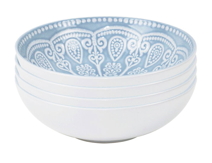 DKD Home Decor Set de 4 Platos de Gres Mandala 24 Azul Esmaltado