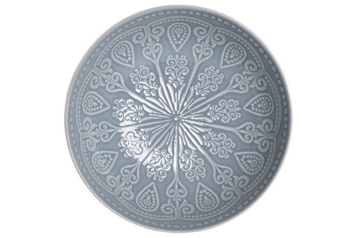 DKD Home Decor Set de 4 Platos de Gres Mandala 24 Azul Esmaltado