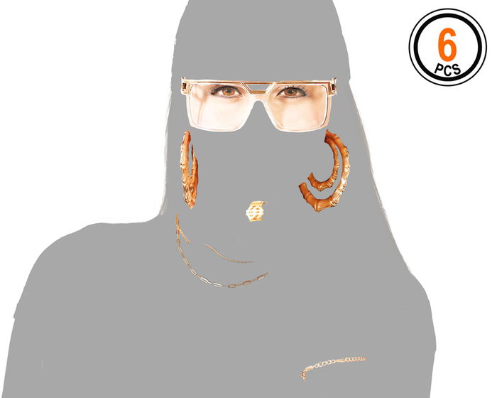 Set Hip Hop Accesorios: Collar, Gafas, Pañuelo para Fiesta y Carnaval - Estilo Urbano y Musical