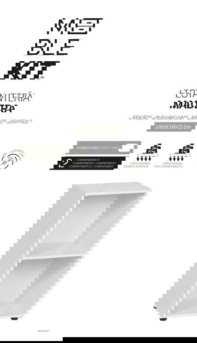 Inde Estantería Cubo, 2 Compartimentos, Estantería de Pared, 31 x 29.7 x 61.2 cm, Mueble de Almacenaje, Blanco (3 Unidades)