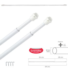 MAURER Barra Visillo Extensible 36/64 cm con Muelle de Presión y Ventosas (2 Piezas)