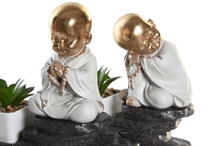 DKD Home Decor Set de 2 Figuras de Monje en Resina, Estilo Oriental