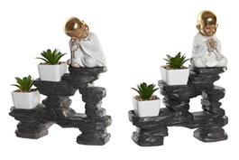 DKD Home Decor Set de 2 Figuras de Monje en Resina, Estilo Oriental