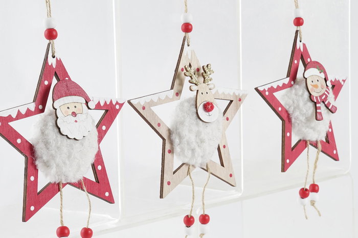 DKD Home Decor Decoración Colgante Estrella MDF Surtido de 3 Colores