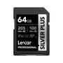 Lexar Tarjeta de Memoria SDXC 64GB Professional Silver Plus UHS-I U3 V30, Velocidad de Lectura 205MB/s y Escritura 100MB/s