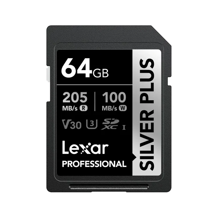 Lexar Tarjeta de Memoria SDXC 64GB Professional Silver Plus UHS-I U3 V30, Velocidad de Lectura 205MB/s y Escritura 100MB/s Lexar Tarjeta de Memoria SDXC 64GB Professional Silver Plus UHS-I U3 V30, Velocidad de Lectura 205MB/s y Escritura 100MB/s