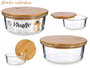 Vivalto Fiambrera Hermética de Vidrio Borosilicato 620 ml con Tapa de Bambú 15x15x6.5 cm Apta Microondas y Lavavajillas (Set de 12)