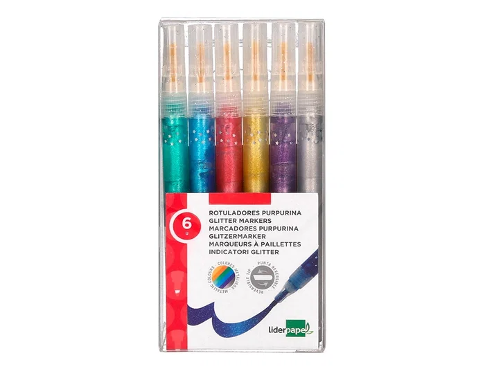 Liderpapel Rotuladores Efecto Purpurina Metalizada Punta Reversible Bolsa 6 Unidades Colores Surtidos