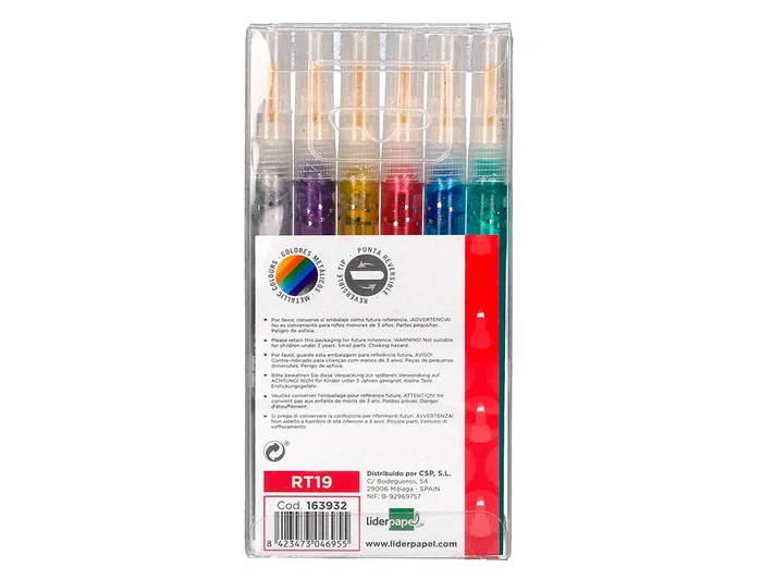 Liderpapel Rotuladores Efecto Purpurina Metalizada Punta Reversible Bolsa 6 Unidades Colores Surtidos
