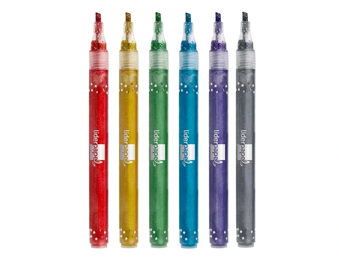 Liderpapel Rotuladores Efecto Purpurina Metalizada Punta Reversible Bolsa 6 Unidades Colores Surtidos