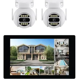 Link2Home Kit de Videovigilancia Motorizado - 2 Cámaras Exteriores HD 3MP, Pantalla Táctil 10.1", Visión Nocturna, Resistencia IP66