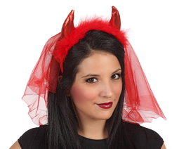 Diadema Velo con Cuernos Rojo