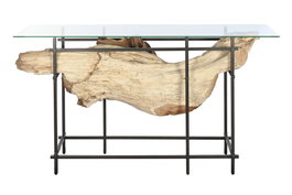 DKD Home Decor Consola de Teca y Hierro Pieza Única Negro y Natural