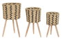 DKD Home Decor Macetero Urban Bicolor Fibra Trenzada Madera Pino 32x32x58 cm Set 3