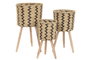DKD Home Decor Macetero Urban Bicolor Fibra Trenzada Madera Pino 32x32x58 cm Set 3